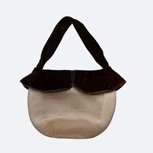 Vintage 1940s Woven Handbag Brown Velvet Trim Purse  Sherman St Louis -